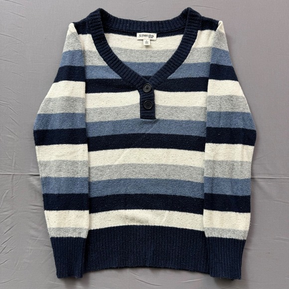 St. John's Bay Sweaters - St Johns Bay Womens Blue Striped V-Neck Henley Knit Sweater Small